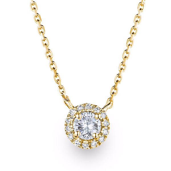Lumia 0.40ct Lab Diamond Halo Necklace in 9K Yellow Gold G/Vs